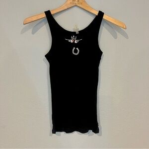 TWISTED HEART woman’s Black Tank Top Horseshoe rhinestone detail Rare Medium